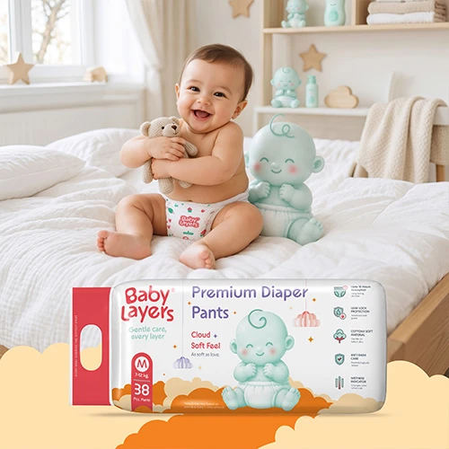 Baby Layers Premium Diaper Pants Medium (M) Size 7-12 kgs (38 count) Leak Proof | Lightweight | Rash Free | Upto 12 Hours Protection | ADL Technology