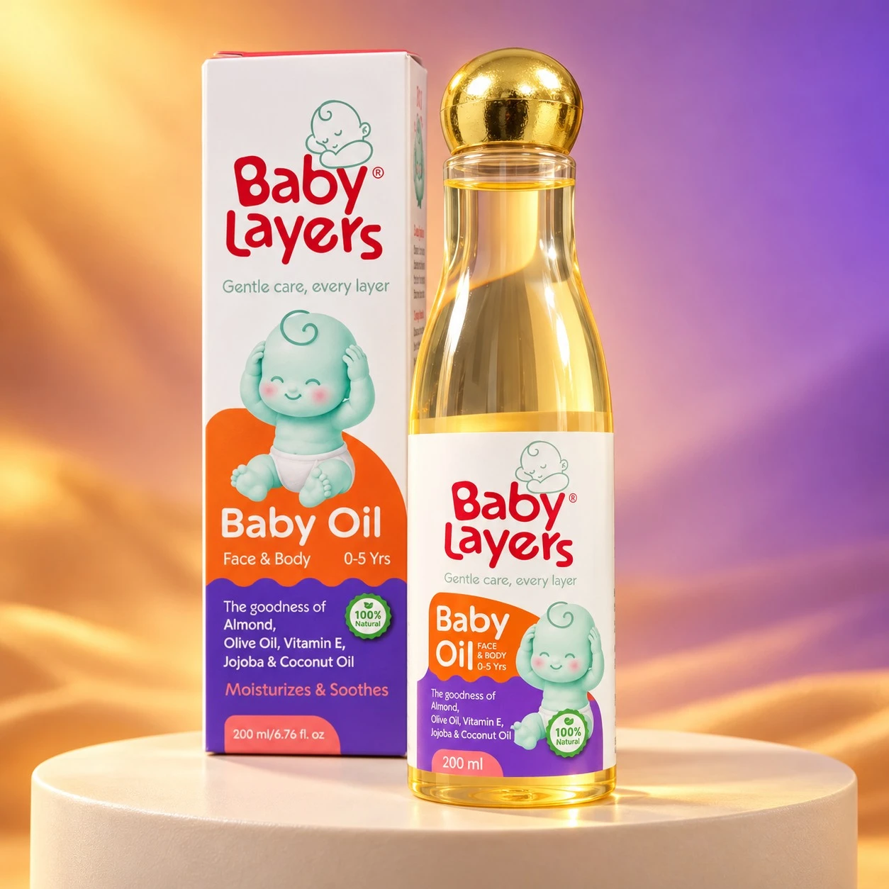 BabyLayers Advanced Baby Massage Oil for Babies | With Sesame, Almond, Olive, Jojoba & Coconut Oils | Vitamin E | Moisturises & Soothes Skin | Face & Body | 0-5 Years | 200 ml